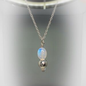 Hand Crafted Rainbow Moonstone and Sterling Silver Pendant Necklace!